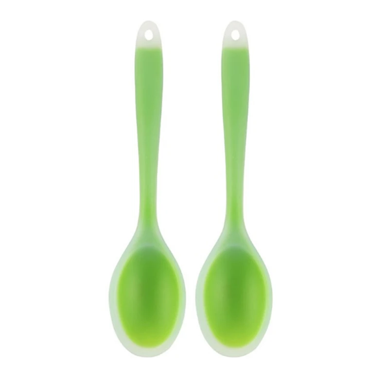 

2Pcs/Set 10 inch Salad Spoon Kitchen Spoon Set Silicone Serving Spoon Green Spoon With Long Handle