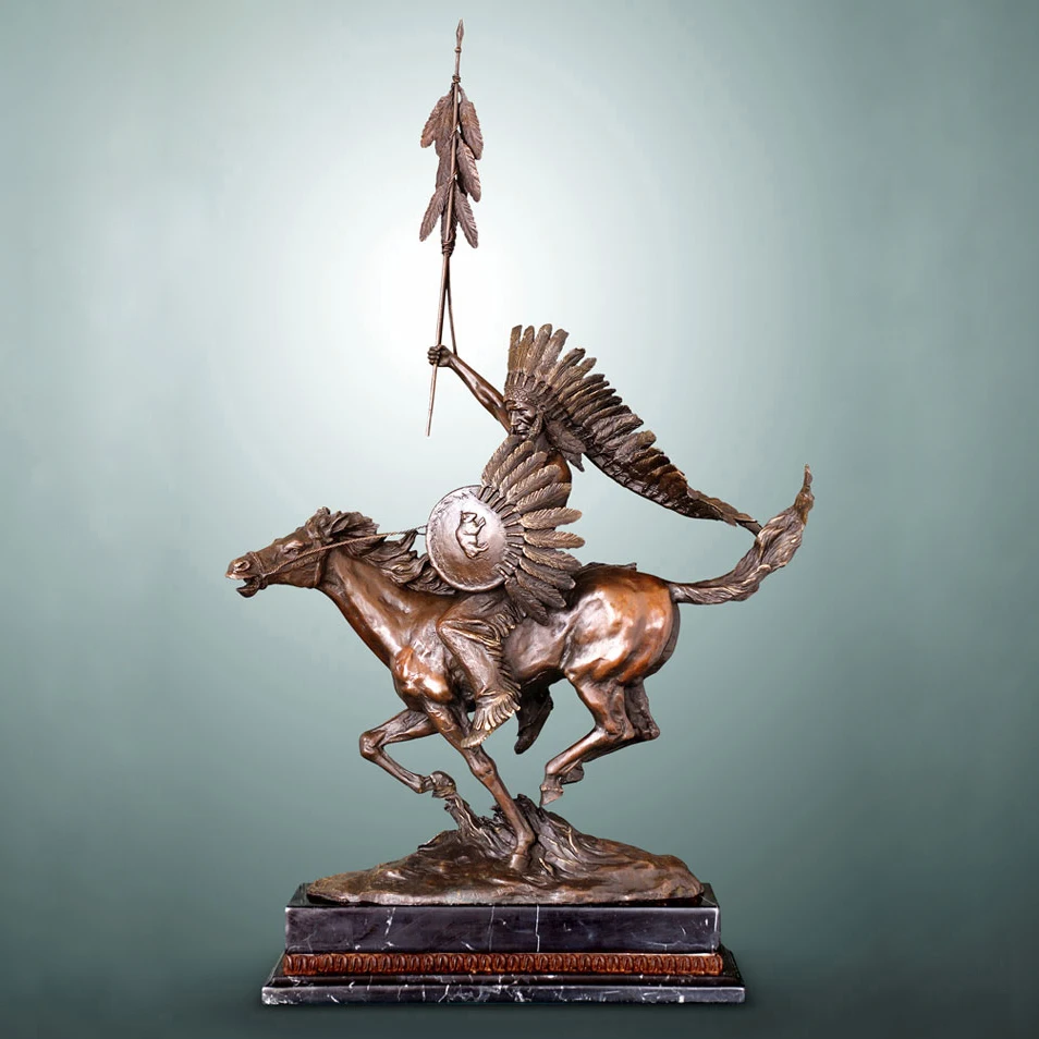 

ATLIE American bronze statue Indian chief sculpture Vintage home office decoration business gifts lost wax