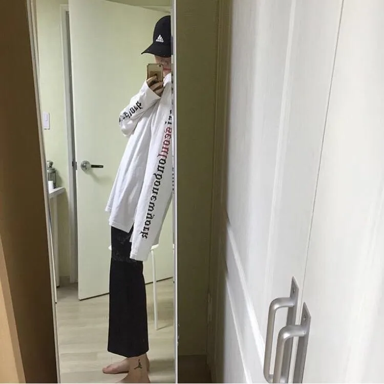 Новый осень-зима модные Письма печати Свободные Длинные Harajuku футболки женщина корейский ulzzang с длинным рукавом негабаритных Футболки для