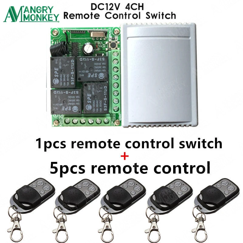 

433Mhz Universal Wireless Remote Control Switch DC12V 4CH relay Receiver Module and 5pcs 4 channel RF Remote 433 Mhz Transmitter