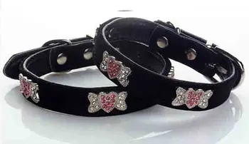 

10pcs dogs cats fashion PU leather collar doggy Diamond bone collars puppy necklace pet dog cat jewelry pets accessories S M