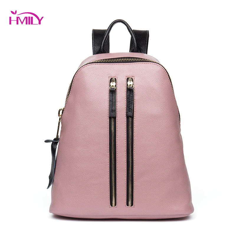

HMILY Women Backpack Genuine Leather Zipper School Backpack Ladies Fashion Women Bag Female Black Color Shoulder Bag