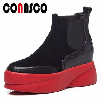 

CONASCO Brand Women High Platforms Ankle Boots Punk Genuine Leather Autumn Winter Martin Shoes Woman Party Club Pumps Boots