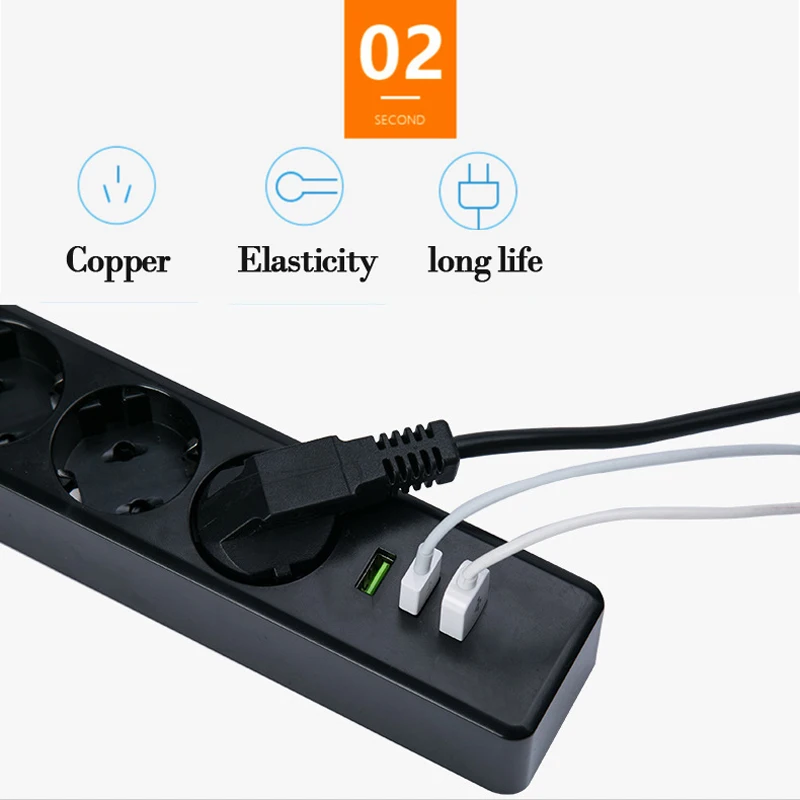 Многофункциональный удлинитель AXAET EHUA 3 розетки USB порта европейская вилка 1 8 м
