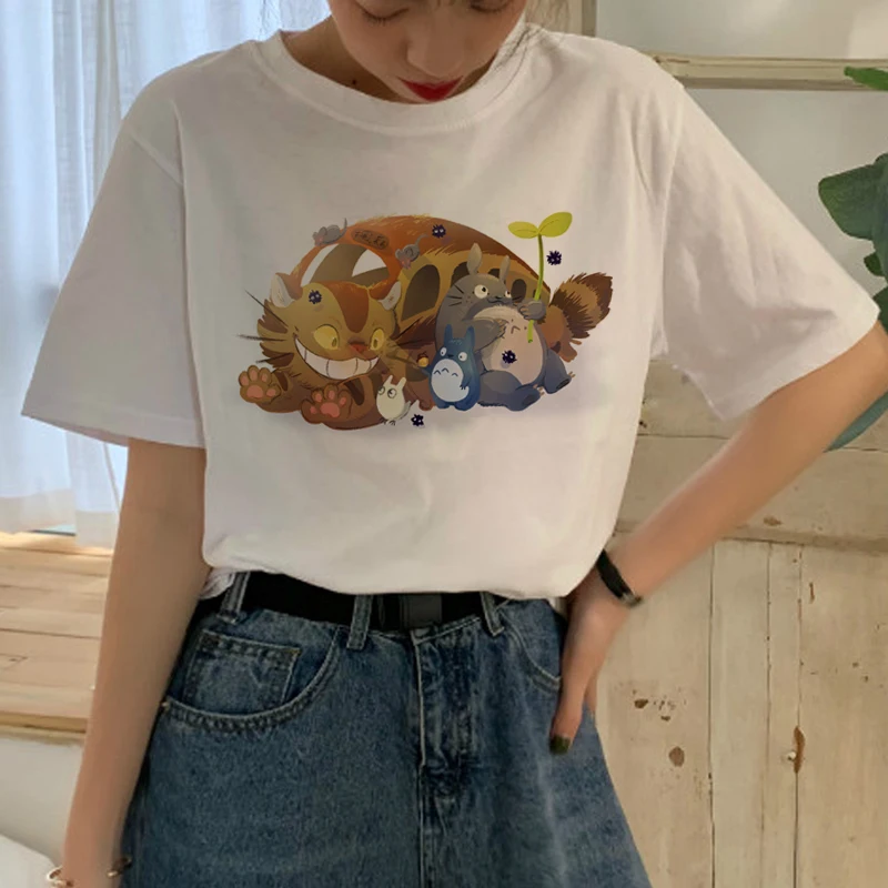 Милая футболка Totoro Studio Ghibli, Женская Футболка Harajuku Ullzang, модная футболка в стиле аниме 90 s, футболки с забавными рисунками, женские футболки - Цвет: 4270