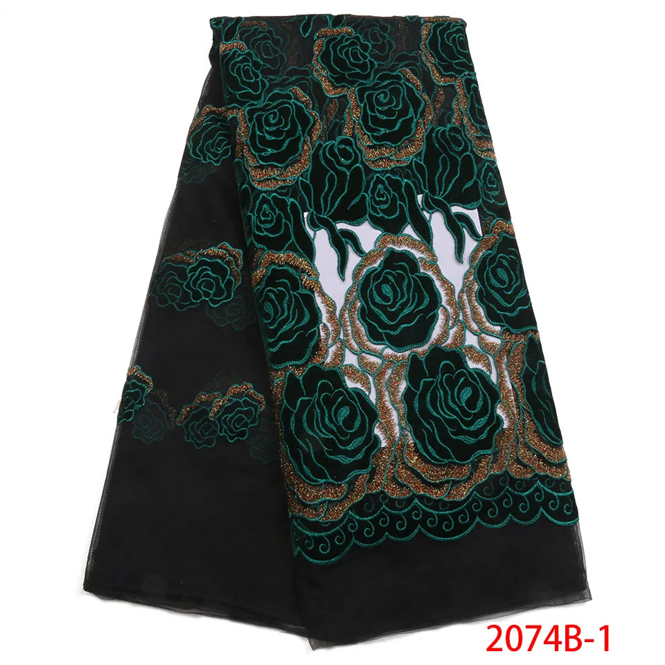 

2018 High Quality Velvet Fabric Lace Fabric New Arrival French Green Embroidered Flowers Pattern Tulle Lace Fabric QF2074B