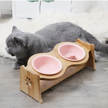 Миска для домашних животных, для собак, кошек, керамическая миска, Бамбуковая миска для кошек, миска для еды, для домашних животных, для кошачьих ушей, двойная подача воды, товары для домашних животных, контейнер для напитков