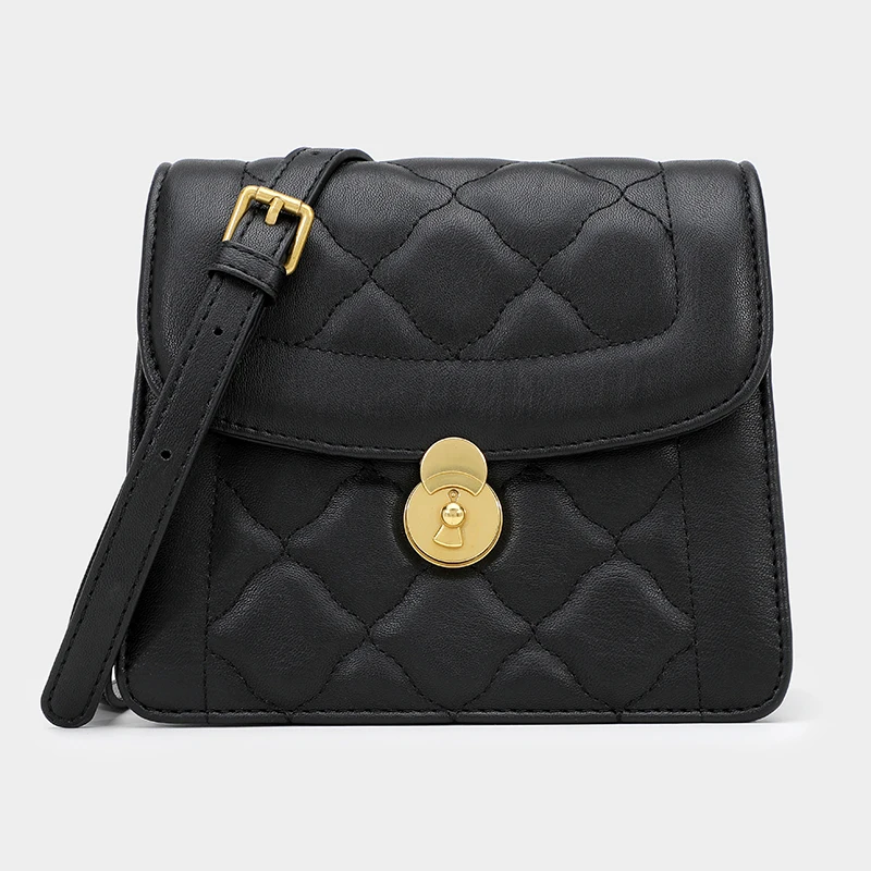 

Quality Leather Small Bag New Luxury Fashion Small Square Bag Lock Buckle Lingge Chain Handbag Simple Wild Shoulder Messenger
