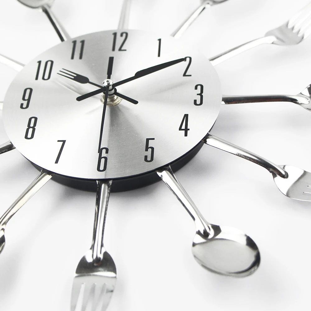 2017 neue moderne küche wanduhr splitter besteck uhren löffel gabel kreative wandaufkleber mechanismus design wohnkultur horlog