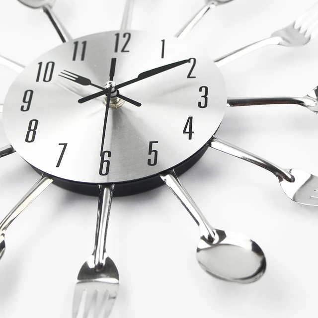 Us 9 89 25 Off New Modern Kitchen Wall Clock Sliver Cutlery Clocks Spoon Fork Creative Stickers Mechanism Design Home Decor Horloge In New Modern Kitchen Wall Clock Sliver Cutlery Clocks Spoon Fork Creative Stickers Mechanism Design Home