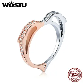 

WOSTU Original Real 925 Sterling Silver Dolphin Rose Gold/Silver Heart Cute Rings For Women Party Silver Jewelry Gift CQR418