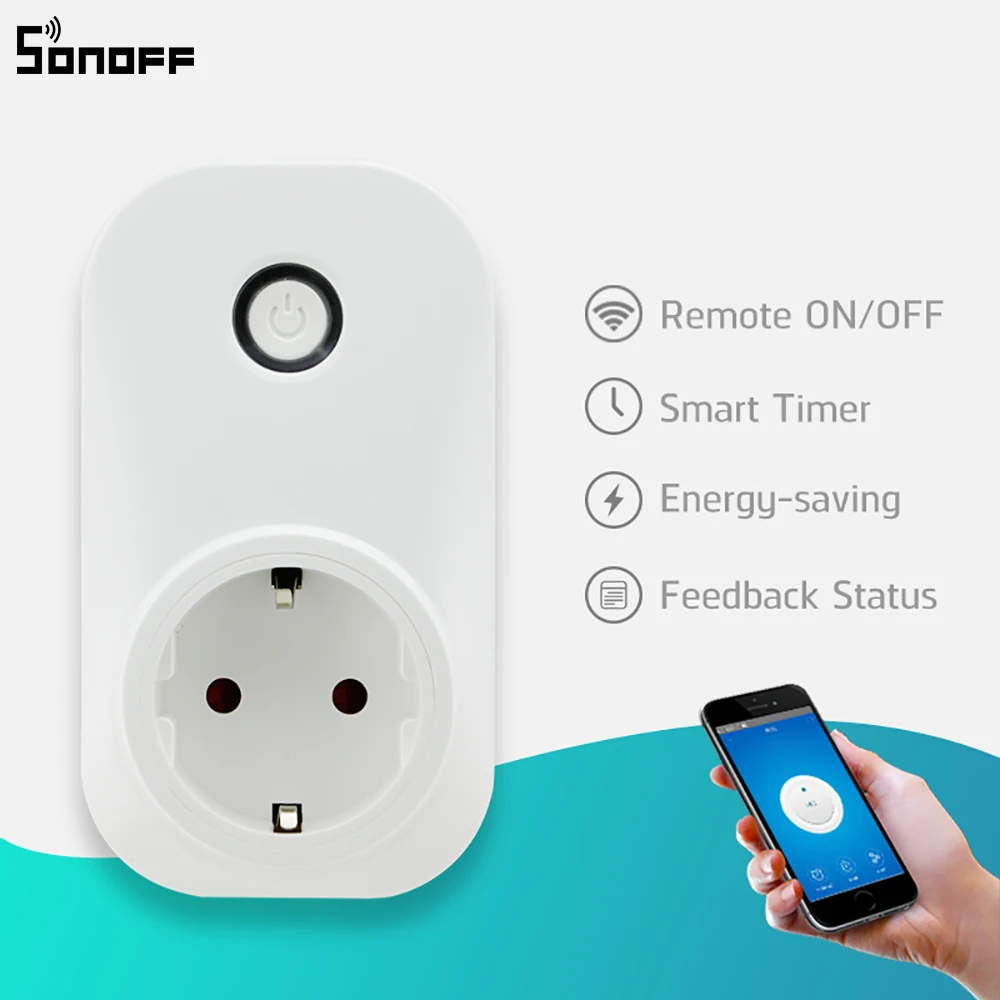 Горячая SONOFF S20 ЕС Wifi умная розетка выключатель питания ЕС E/F разъем приложение/Vocie пульт дистанционного управления розетка синхронизации работает с Alexa