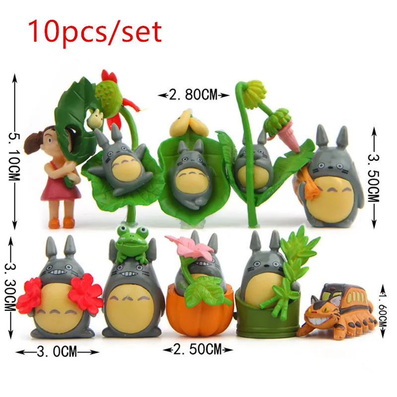 10pcs/set Hayao Miyazaki Totoro Xiaomei Bus Cat Figurines Micro Landscape Ornaments Gardening Landscaping Doll Accessories