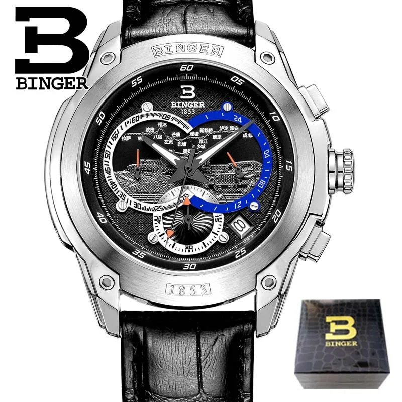 New Listing! BINGER Watches Quartz Watches Men Sport Chronograph Watch Dive Wristwatc Luminous Fashion Male Table B-6013M - Цвет: 04