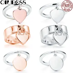 QIUBOSS S925 SilverTiffany классический сердце кулон с надписью «LOVE» широкое кольцо женщины пару кольцо подарок на день рождения