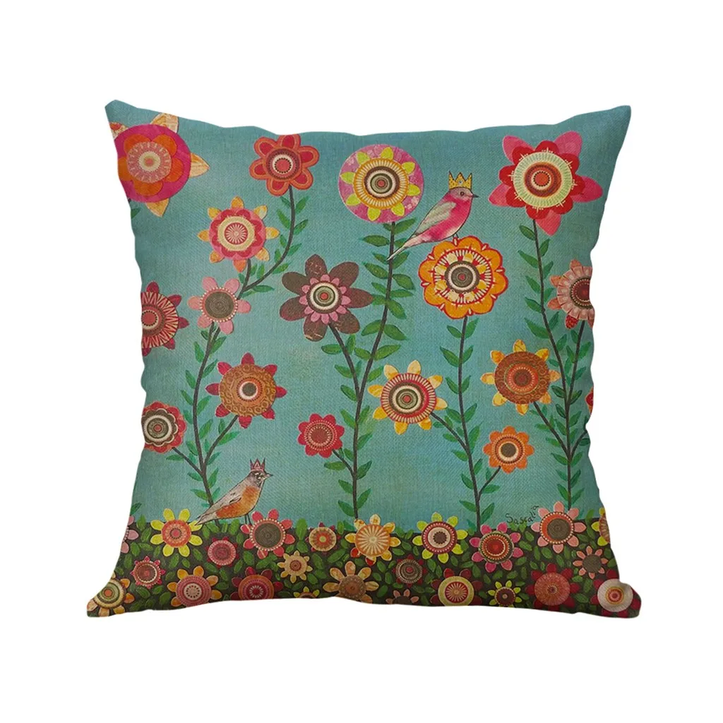 Simple Linen Blend 45*45cm Pillowcase Cute Cartoon Flower House Cushion Cover Home Bedroom Sofa Chair Decorative Pillowcase|Наволочка| |