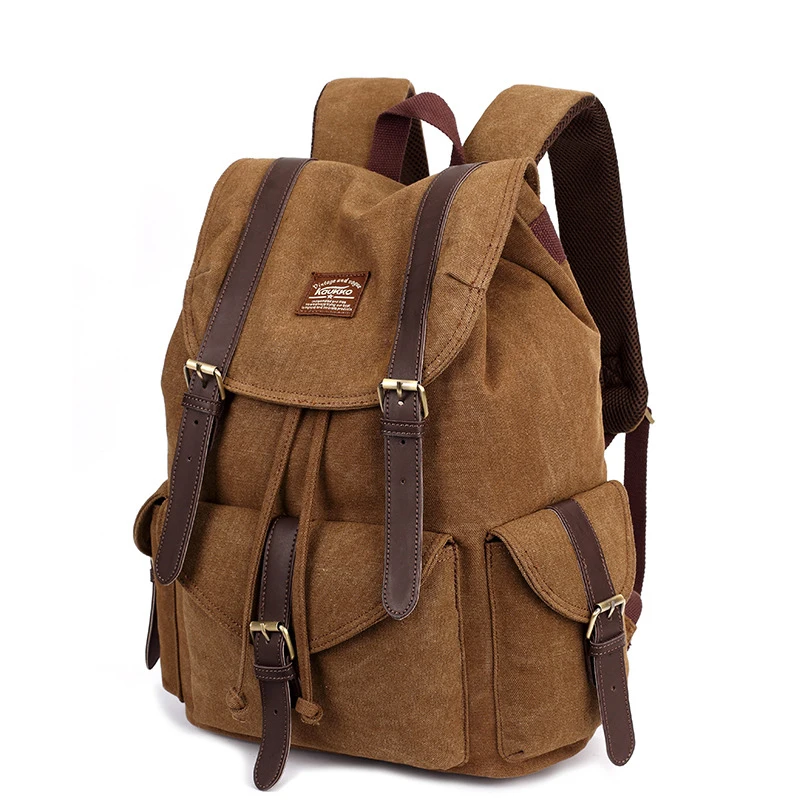 New Man Canvas Leather Backpack Vintage Casual School Bag for High