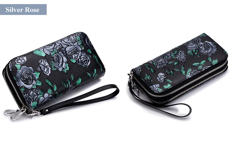 Lomelobo Hand Painted Lady Wallet Long Split Leather Flowers Women Cute Purse Girls Business RFID Card Holder portomonee HPL8349 Details (16)