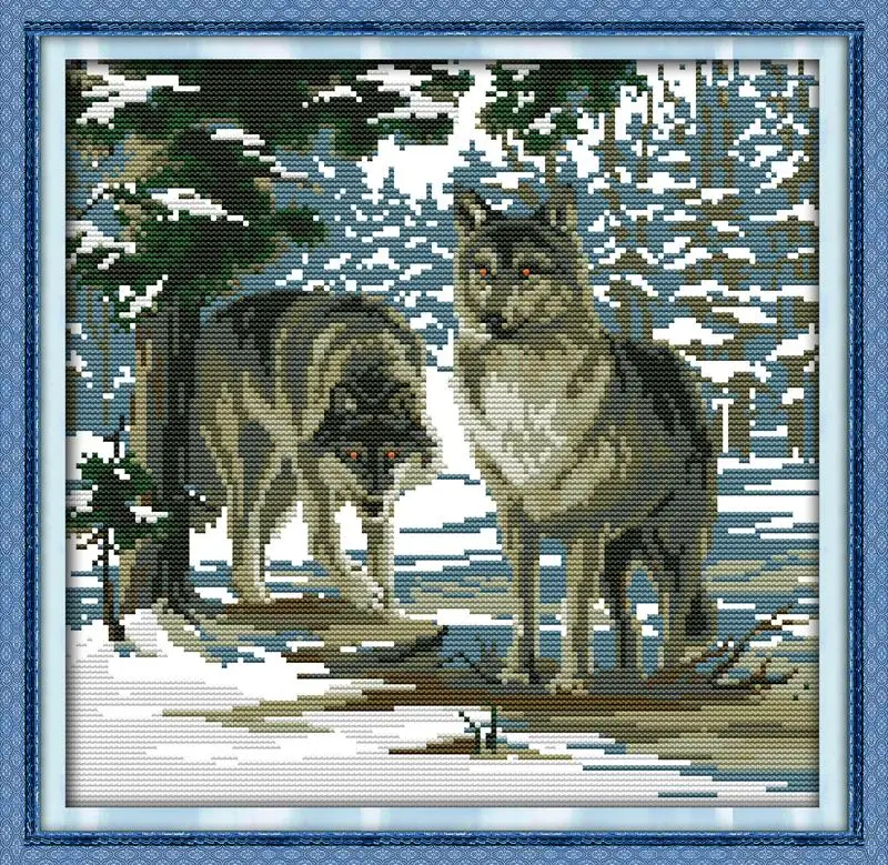 

Free Cross-Stitch pictures 14CT 11CT Wolf-Stay together DIY Craft DMC Counted Cross Stitch Kits for Embroidery Home decoration