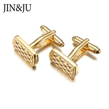 JIN& JU новейшие золотые металлические запонки и галстук-бар для мужчин с кристаллами камень запонки и зажим для галстука наборы для бизнеса свадьбы