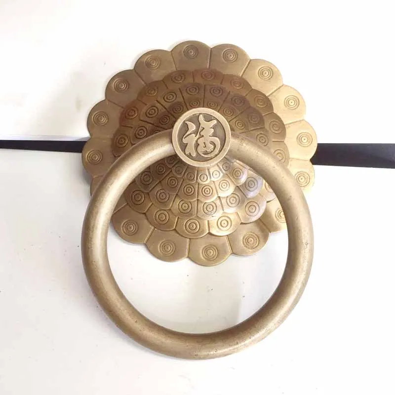 Antique brass gate handle wooden door glass door knocker Chinese Fu blessing word ring pull ring handle gate ornament