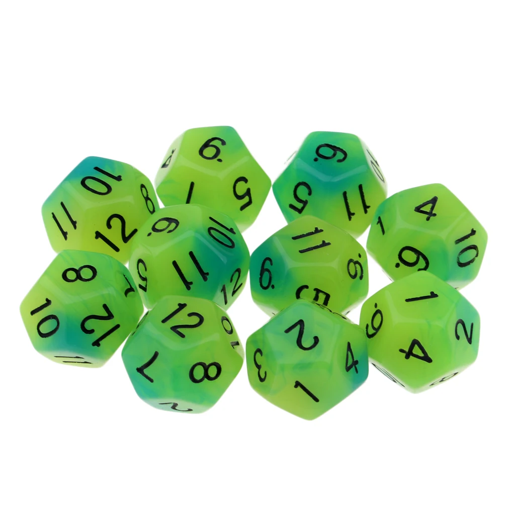 10pcs 12 Sided Glow in the Dark Dices D12 18mm Night Luminous Dice Set for Adult Club Party Table Games Kids Toys