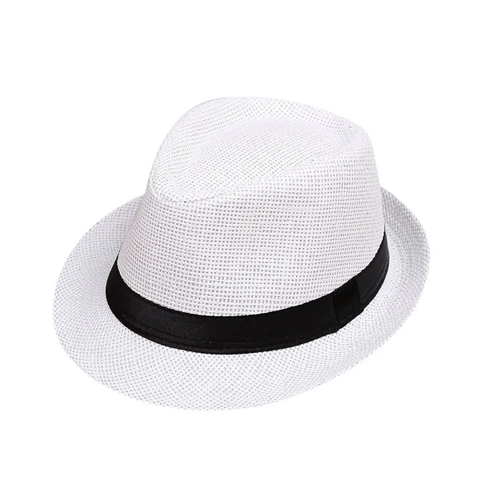 Детская летняя пляжная соломенная шляпа, джазовая Панама, фетровая шляпа в британском стиле, дышащие детские шляпы для девочек и мальчиков, солнцезащитный козырек - Цвет: C001-2