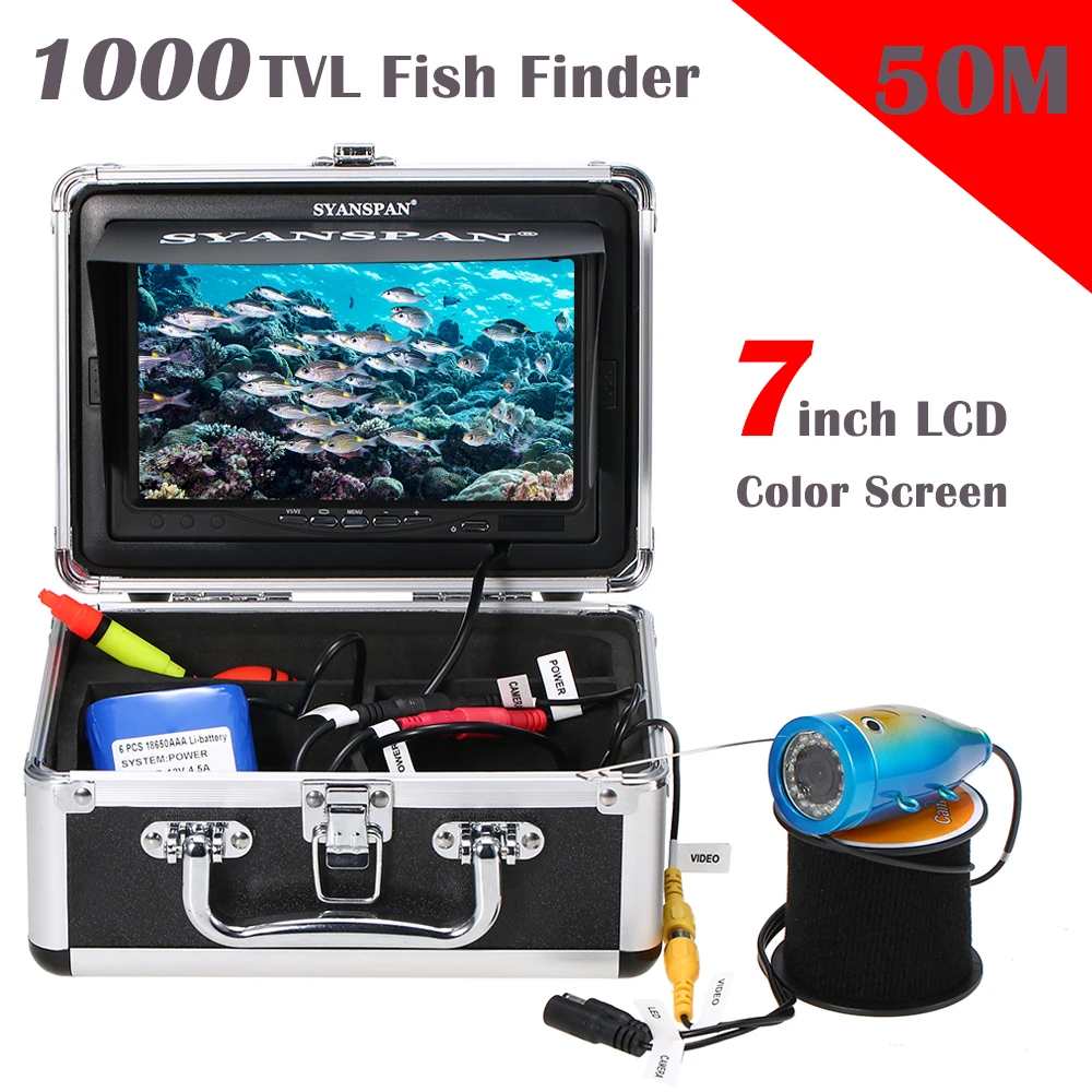 

50M 1000TVL Fish Finder 7 Inch Monitor Underwater Fishing Camera Kit 24PCS Infrared IR LEDs Sun Visor Ice Lake Boat Fishing