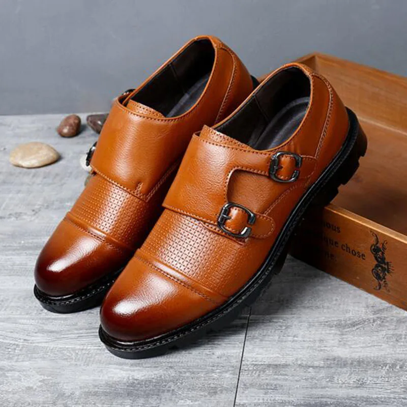 

Korean Style Men Fashion Flats Genuine Leather Brogue Shoes,Round Toe Solid Color Breathable Waterproof Leather Shoes Non-slip