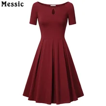 Messic Women Dress Boat Neck Key Hole Short Sleeve Sexy Party Vestidos Ruched Wear To Work Solid Gowns Plus Size Vintage