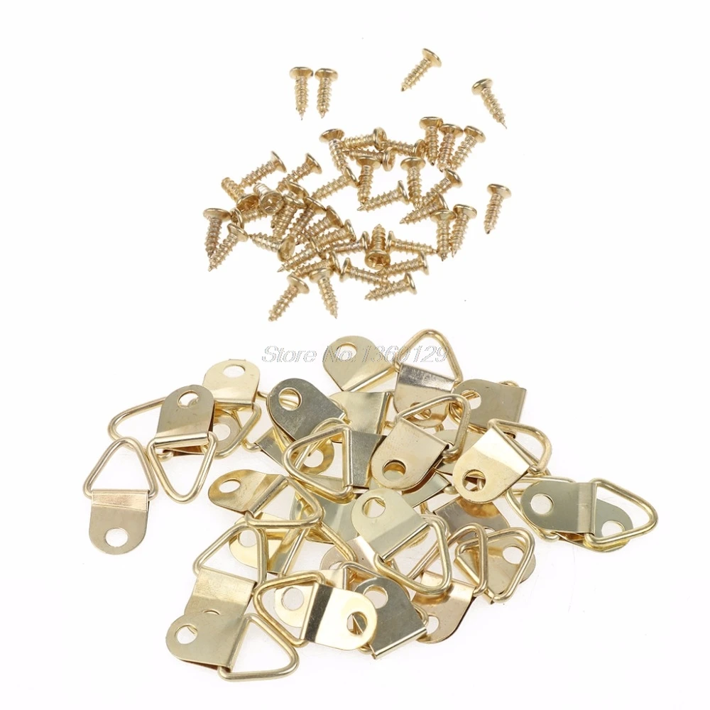 

100PCS Gold Small D-Ring Picture Hanger with Screws Frame Triangle Ring Hangers DEC07 Dropship