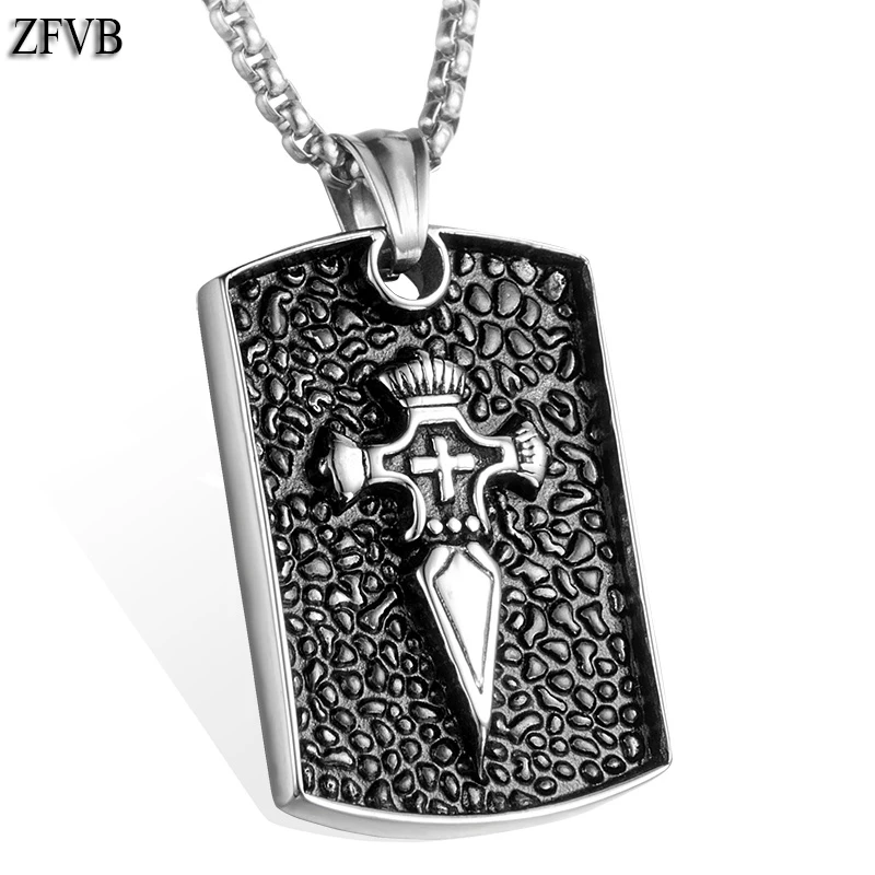 

ZFVB Vintage Tag Cross Pendants & Necklaces Men 316L Stainless Steel Classic Cross Necklace Pendant Mens Jewelry Bijoux Gift
