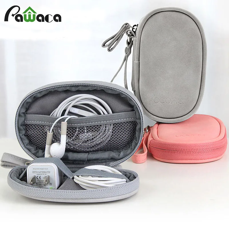 

Fashion USB Cable bag Organizer Electronics Accessories Case Oval/Square Soft Nubuck leather storage bag for earphone SD cards