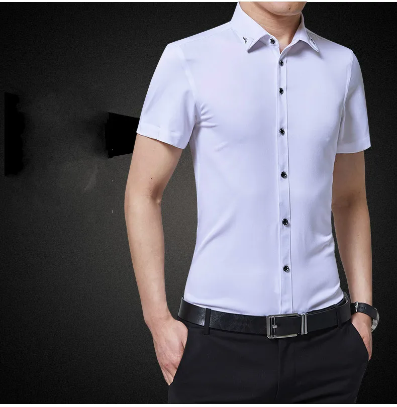 IRicheraf плюс Размеры 3XL 4XL 5XL Non-iron Формальные Мужская одежда рубашки футболка с коротким рукавом Camisa Masculina Фиолетовый Белый Черный