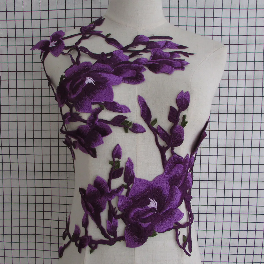 

2017 New purple Embroidered Floral Lace Neckline Neck Collar Trim Clothes Sewing Applique Embroidery a pair sale YL906