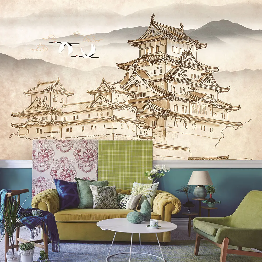 Custom wallpaper mural hand-painted ancient building background wall decoration - high-grade waterproof material Custom wallpaper mural hand-painted ancient building background wall decoration - high-grade waterproof material