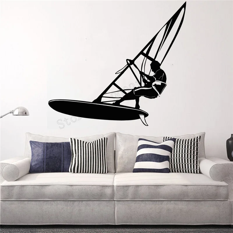 

Wall Art Sticker Beach Sports Decoration Removeable Poster Water Cool Windsurfing Extreme Sports Excited Mural LY431