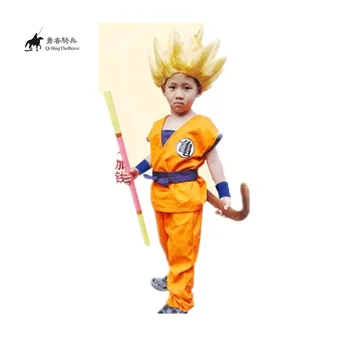

Halloween party Dragon Ball Z GoKu Cosplay Costume Children cosplay clothing Japan dragonball wukong clothes+wig+stick 021307