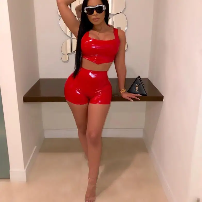 Sexy Club Outfits Shorts | 2 Piece Leather Club Outfits | Summer Leather Shorts  Outfit - Short Sets - Aliexpress