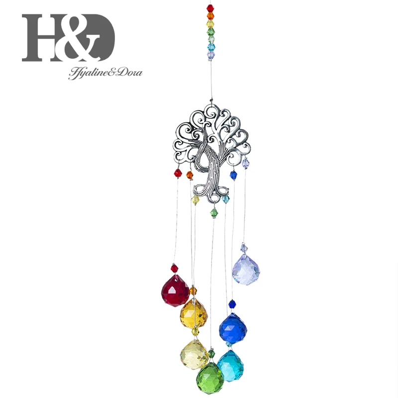 

H&D Crystal Suncatcher Chakra Colors Ball Prism Tree of Life Home Hanging Ornament Rainbow Sun Catcher For Window Decor Gifts