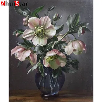 

Diamond Embroidery Flower Handmade Diamond Painting White flowers Needlework Mosaic Cross Stitch Home Decor XY1