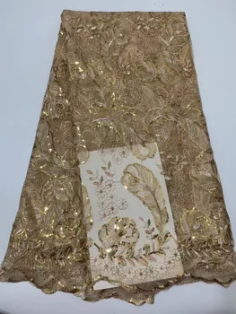

2019 New Design Cotton Lace African Lace Fabric Gold Line French Net Laces Fabric With Sequins High Quality Swiss Voile Lace