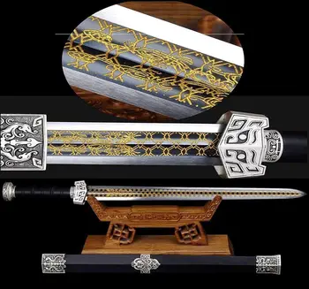 

Handmade Black 1095 High Carbon Steel Has Carving Blade Sharp Chinese KungFu Sword Full Tang Han Battle Jian