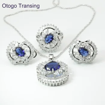 

Otogo Transing New Yellow color Blue Zircon Bridal Wedding with Necklaces/ Earring/ Ring Jewelry Sets For Women S126
