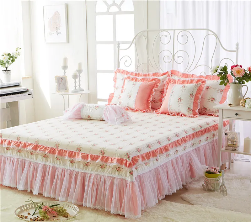 

3Pcs/set Luxury Princess Cotton Lace Bedspread King/Queen/twin size Girls Bed skirt Bedsheet Pillowcase women bedding