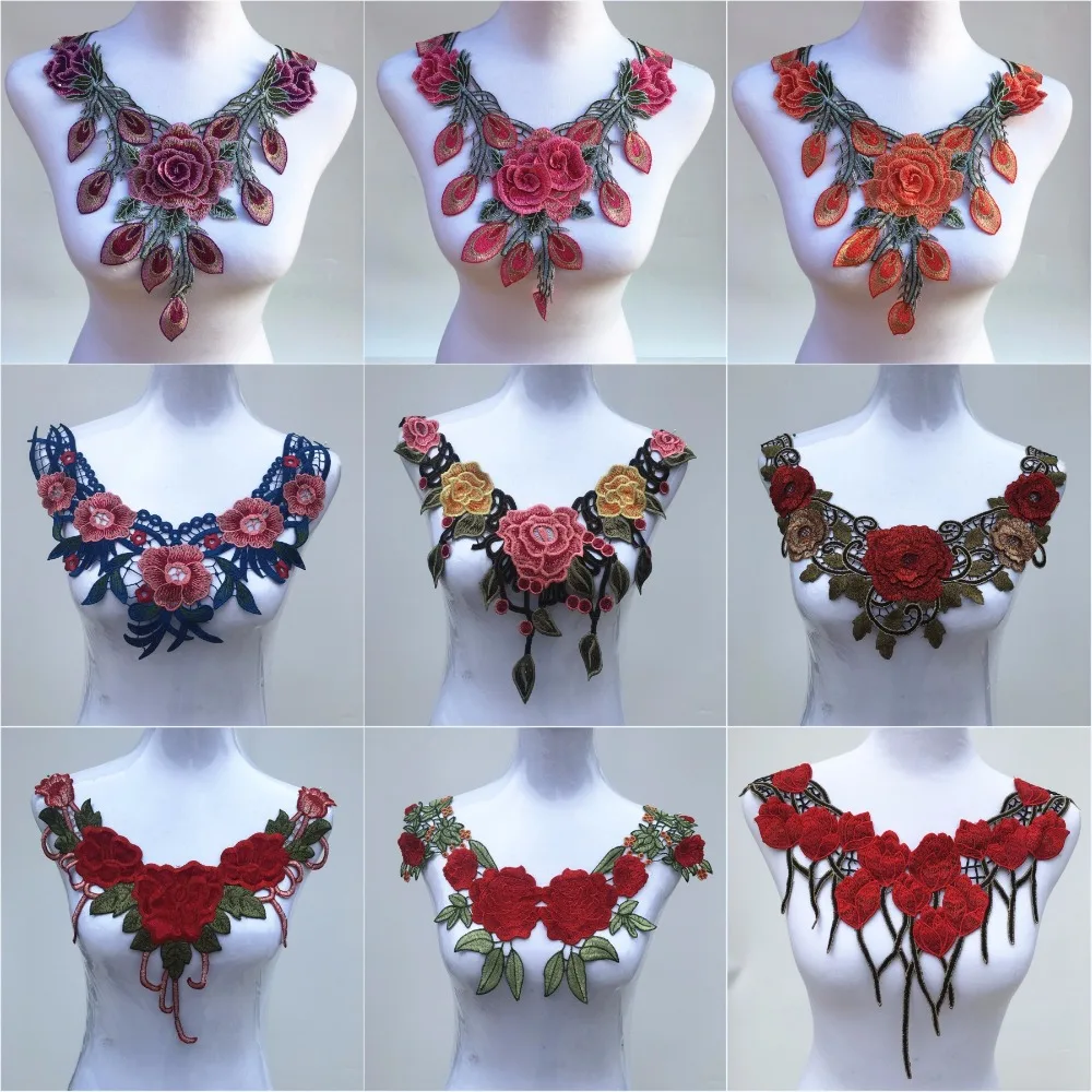 

1Pc Fabric Flower Venise Lace Sewing Applique Lace Collar Neckline Collar Applique Accessories 19-27