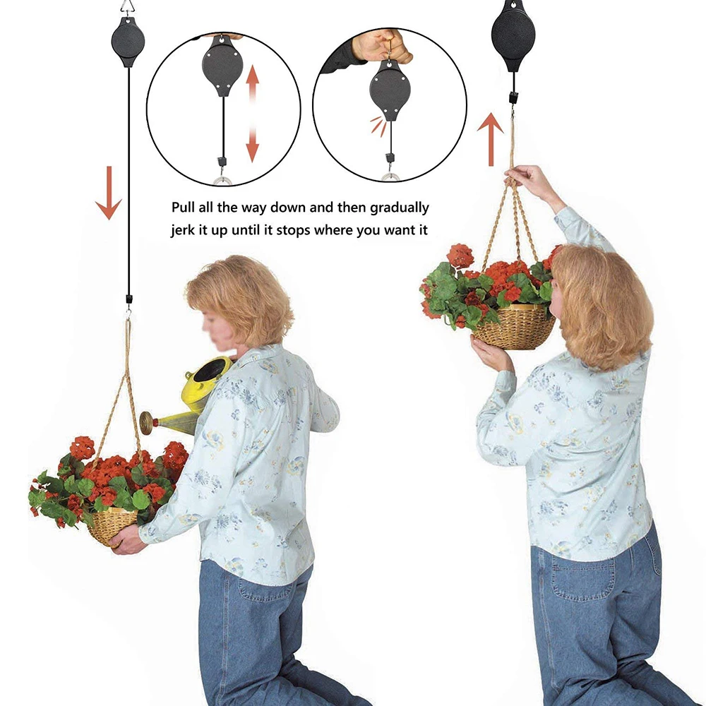 Konesky 2/4Pcs Plant Pulley Hanging Basket Hooks Retractable Pulley Plant Hanger Hanging Flower Basket Hook Hanger Hanging Ferns