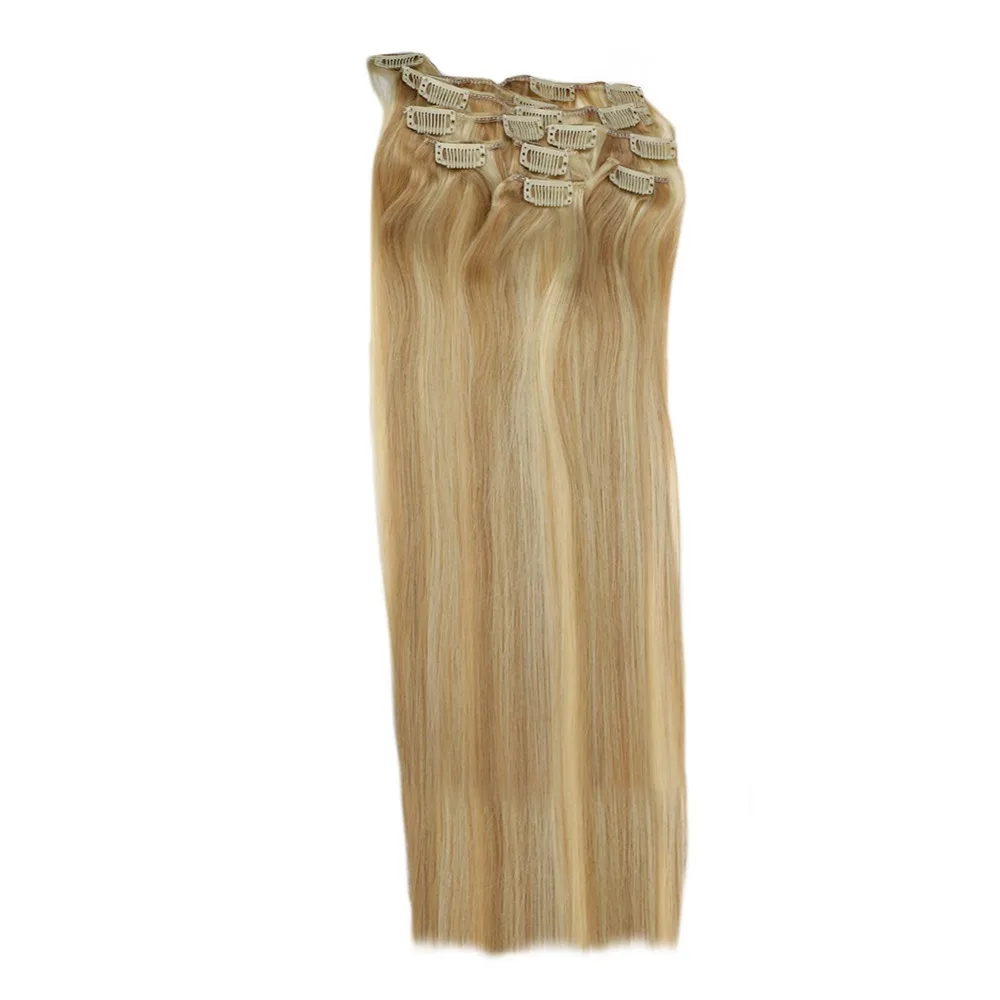 

Full Shine 7Pcs 100g Clip in Extensions Piano Color #24 fading To #27 100% Remy Comfortable Human Hair Double Wefted Hair