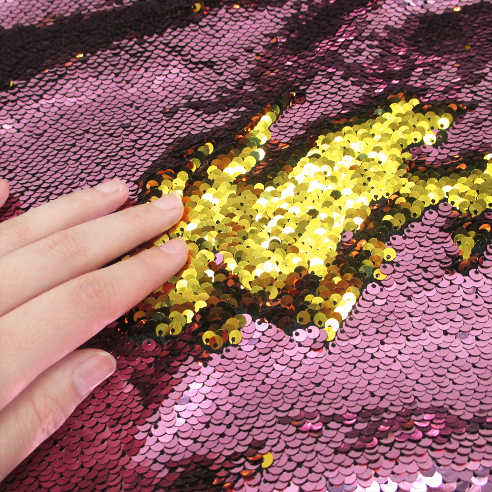Дэвид Энджи 50*130 см Радуга Реверсивные блесток ткань Русалка блесток ткань, DIY Ткань для спинка заднего сиденья одежда, 1Yc1944 - Цвет: pinkgold