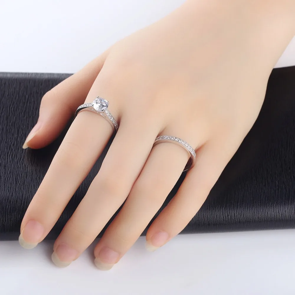 Классическое Обручальное Кольцо Huitan, традиционное обручальное кольцо с блестящим кристаллом, посеребренное свадебное кольцо для женщин